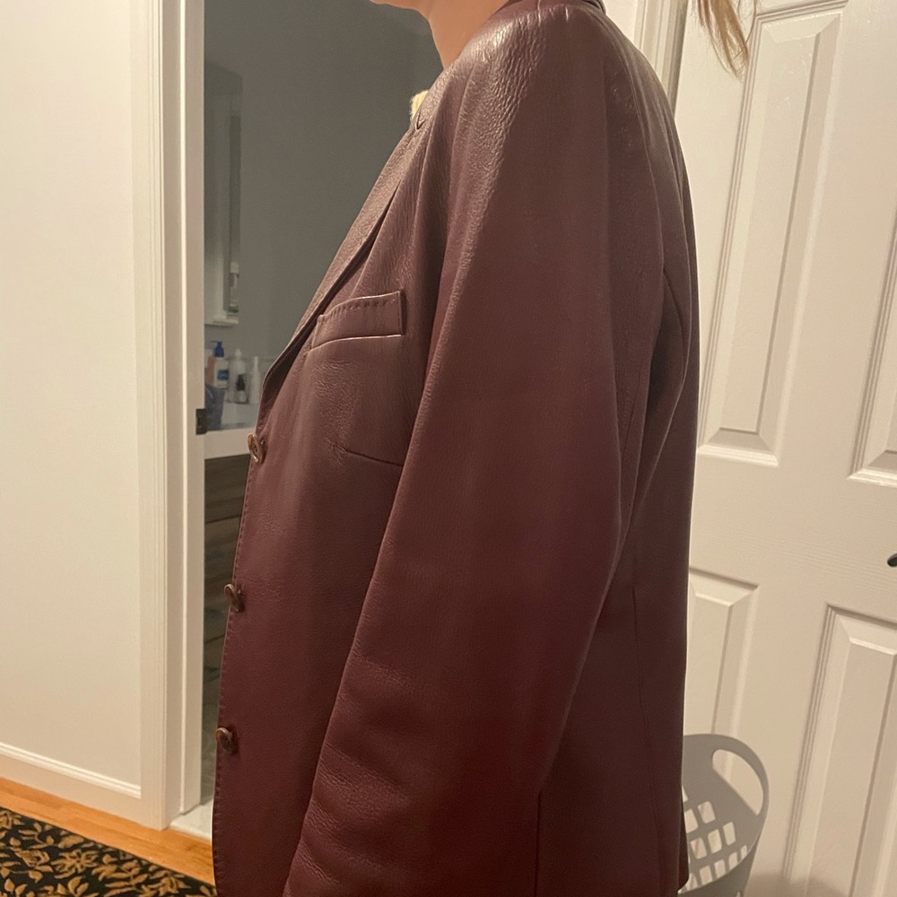 maroon leather blazer by BALLY
